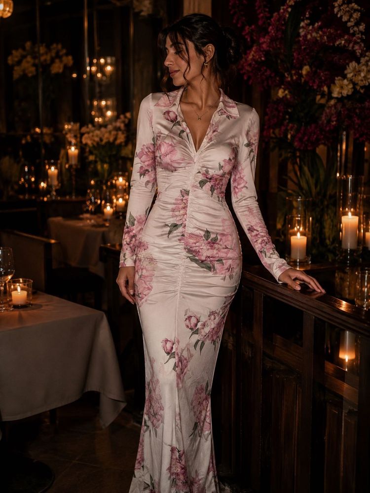 Chic Floral Print Ruched Dress