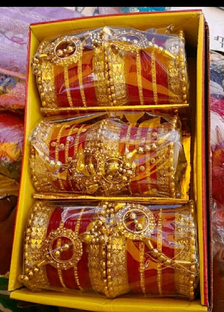 Exquisite Gold &amp; Red Bridal Bangles Set