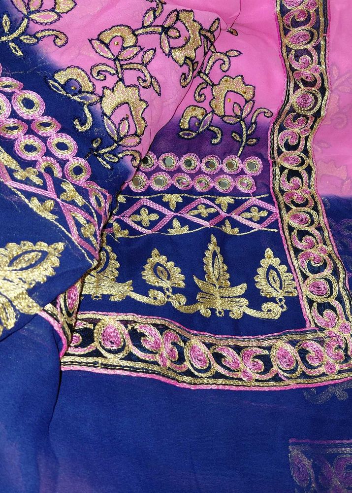 Embroidered Blue and Pink Saree