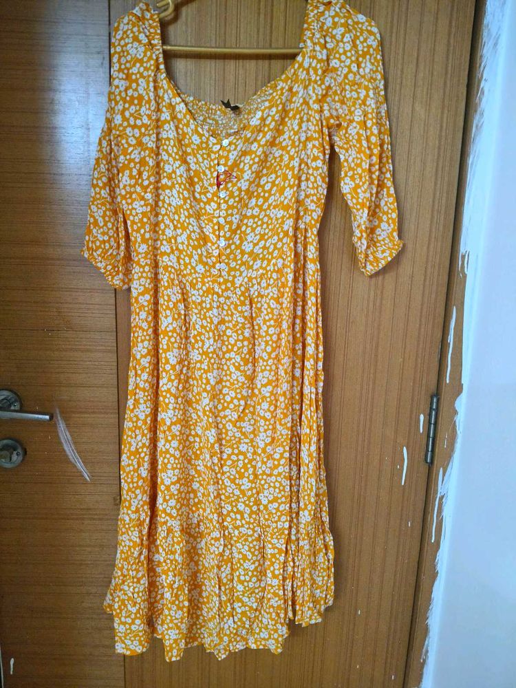 Yellow Floral Midi Dress