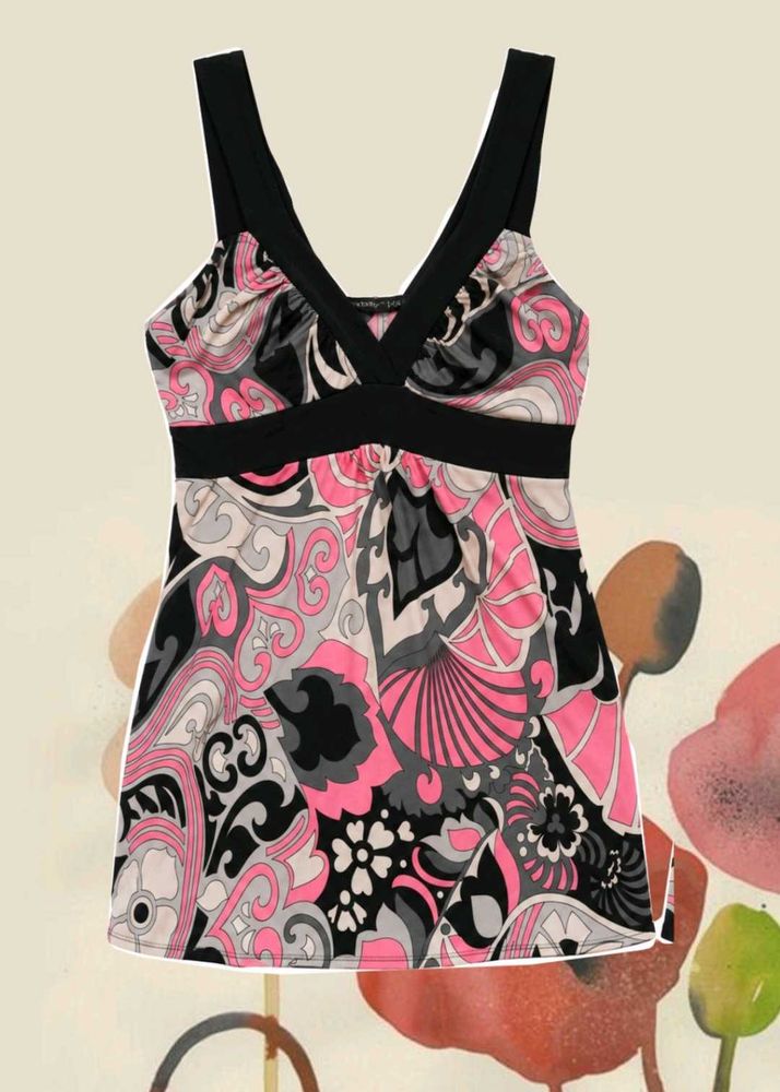 V-Neck Swirl Print Tank Top