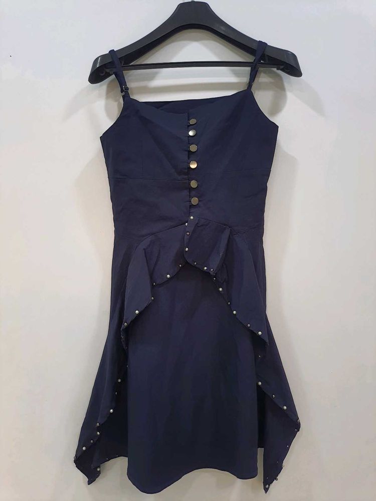 Navy Blue Ruffle Sleeveless Top