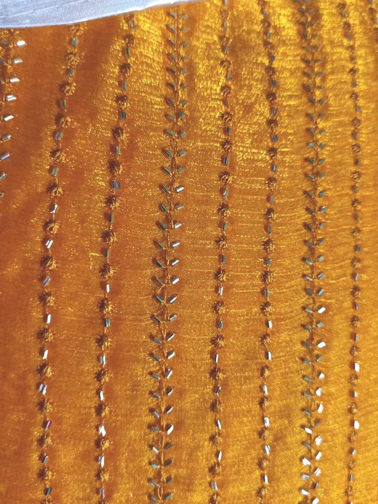 beautiful yellow Moti work saree real Zari