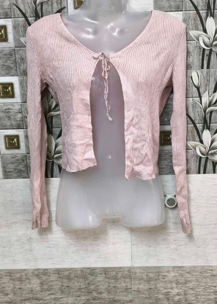 Cute Pink Tie-Front Cardigan