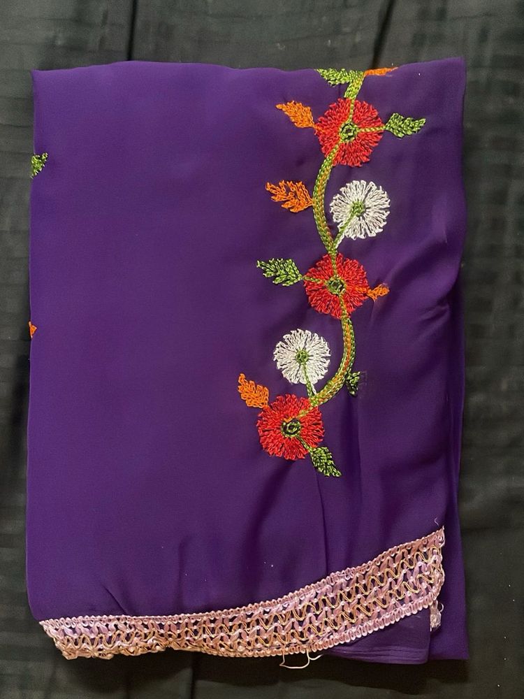 (NEW) Purple Embroidered Saree