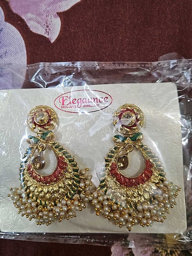 White Stone Work Earrings