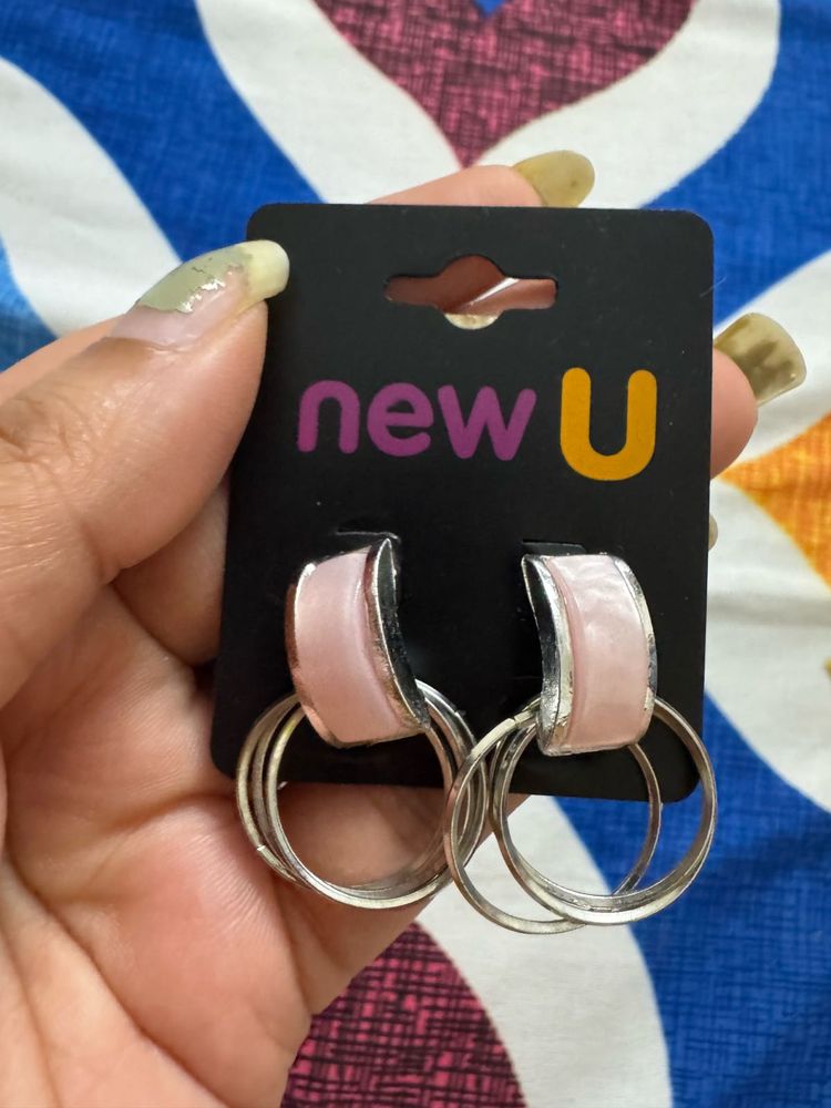 New U Pink Hoop Earrings