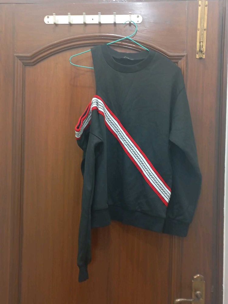 Trendy Cold Shoulder Striped Sweatshirt