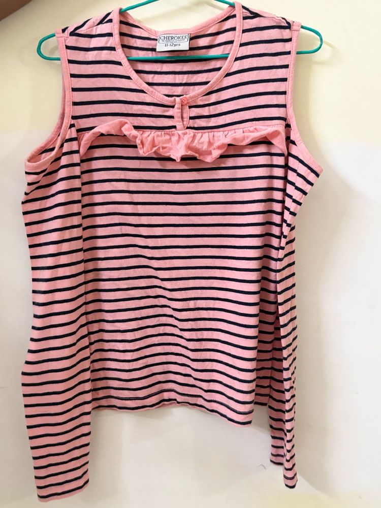 Pink and Black Striped Cold Shoulder Top