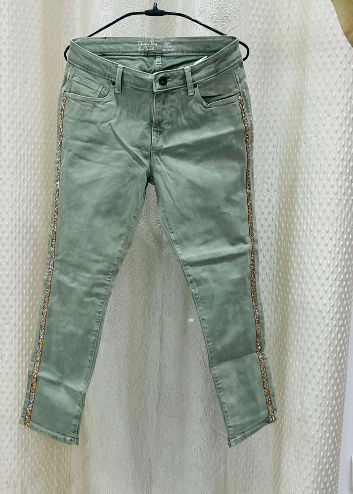 Mint Green Jeans with Sequin Detail