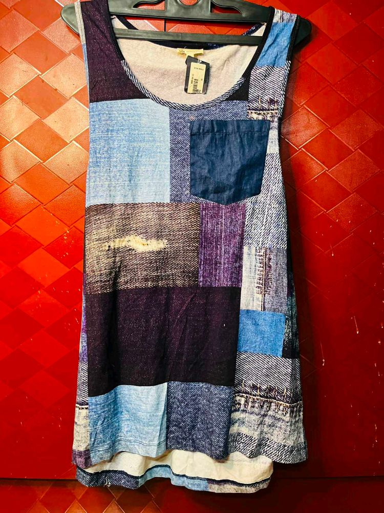 Patchwork Sleeveless Top with Pocket