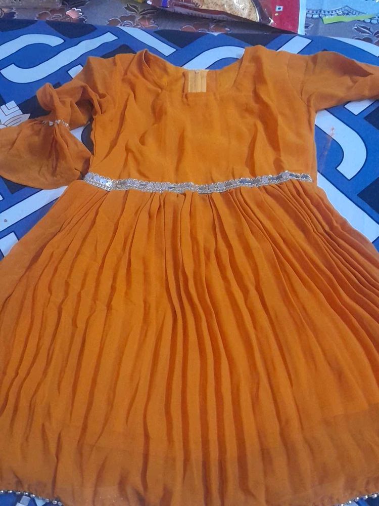 Orange Anarkali Kurta with Dupatta