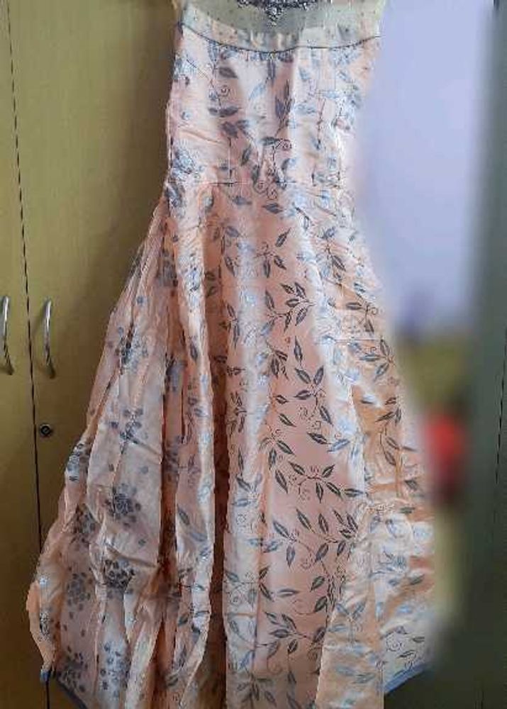 Elegant Peach Floral Print Gown