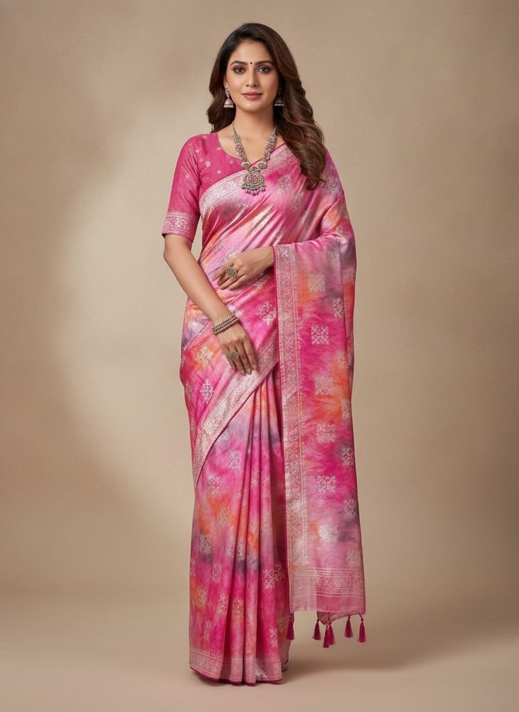 Vibrant Pink Tie-Dye Saree