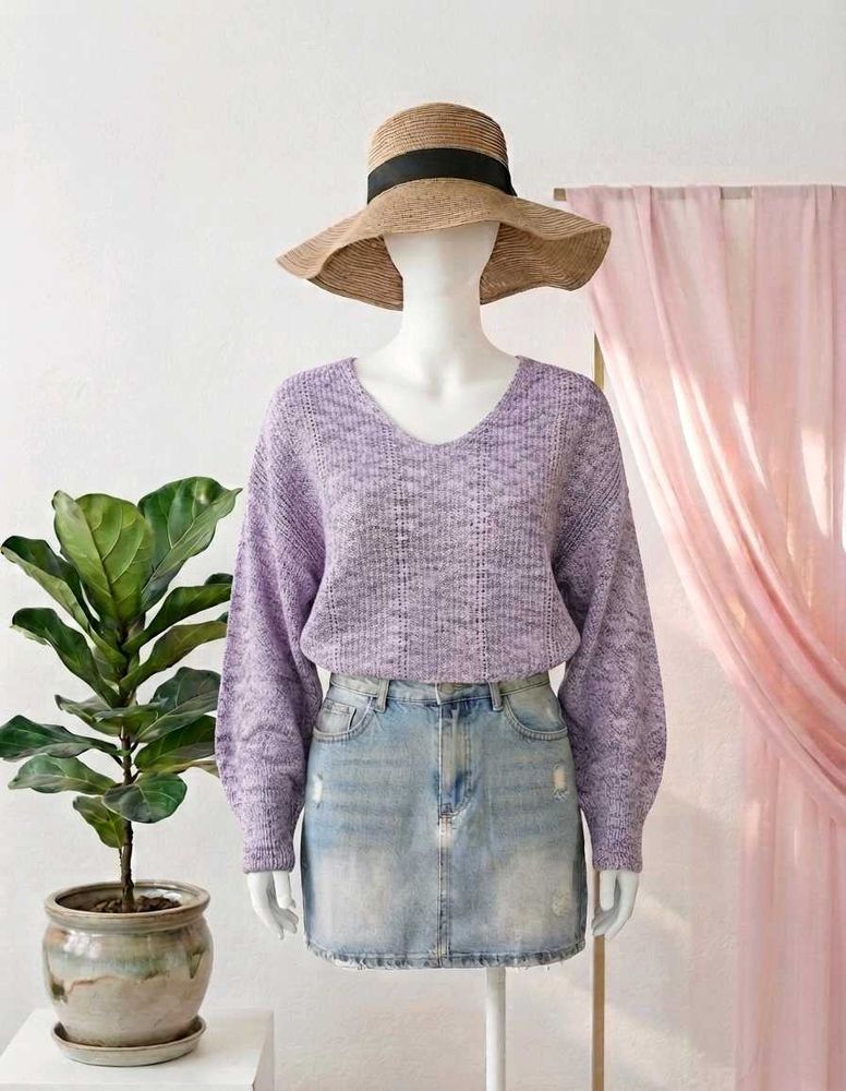 Cozy Lavender Knit V-Neck Sweater