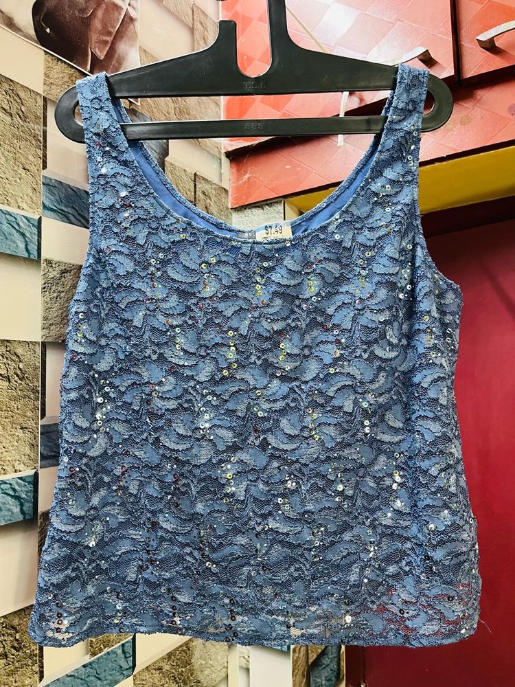 Blue Lace Tank Top