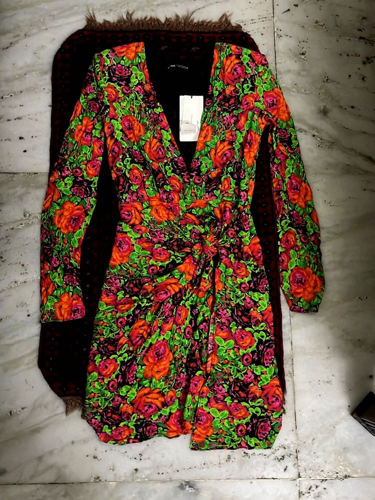 Zara Vibrant Floral Print Wrap Dress