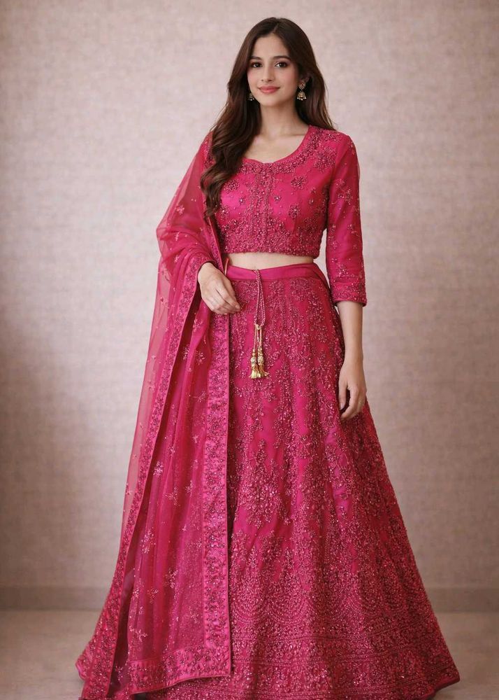 Stunning Pink Embroidered Lehenga Set
