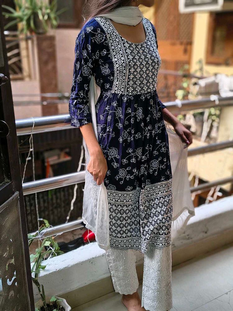 Navy Embroidered Kurti