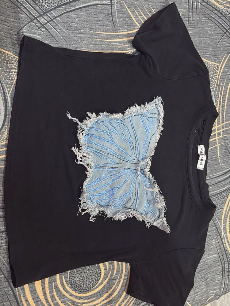 Black T-Shirt with Butterfly Design