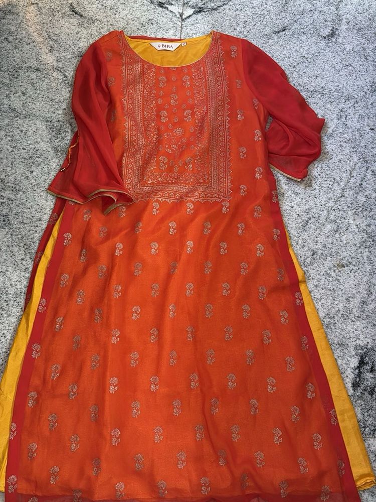 Orange Kurta with Intricate Gold Print