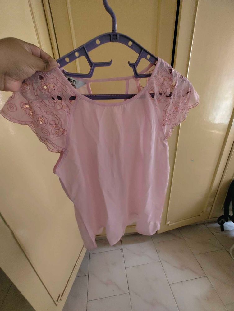Cute Pink Top with Embroidered Sleeves