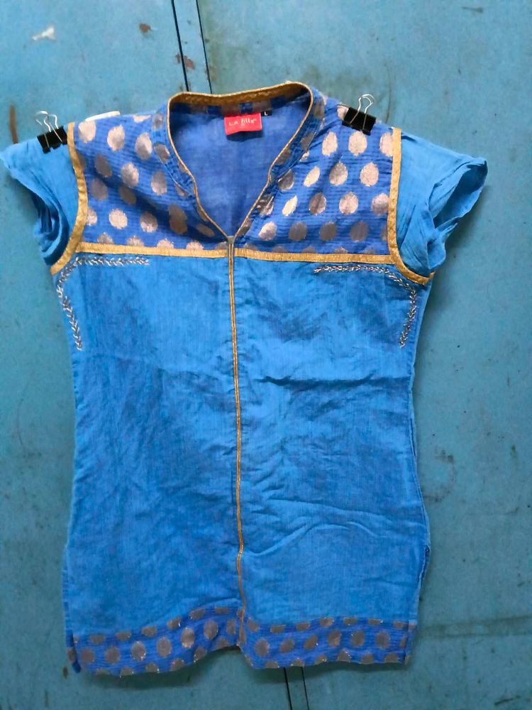 Blue Kurta with Gold Print