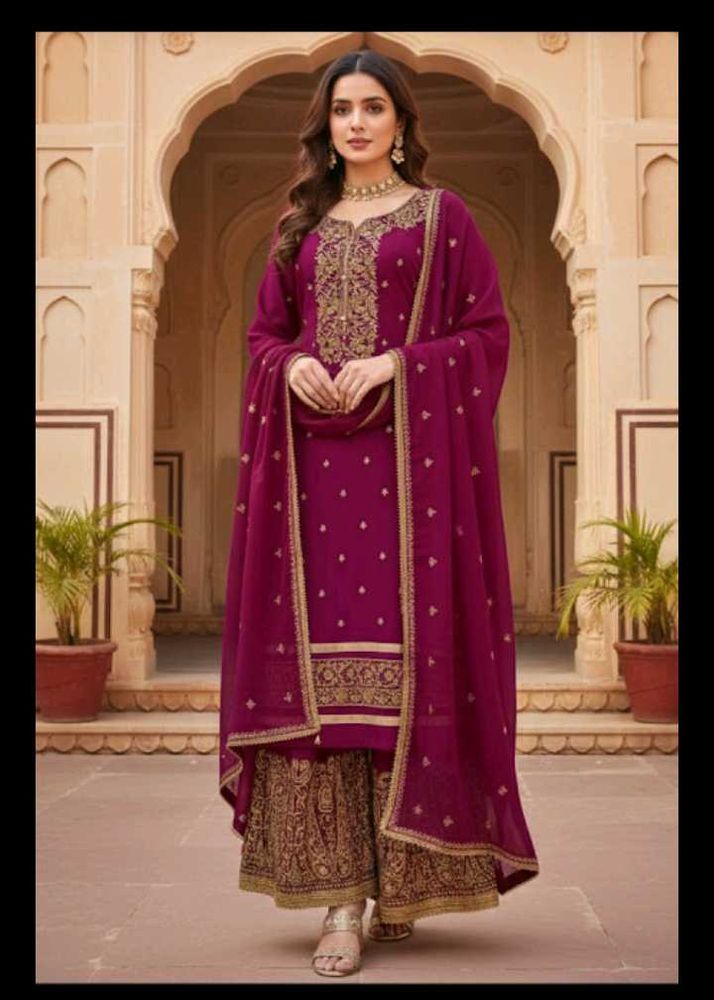 Unstitched Purple Embroidered garara Suit