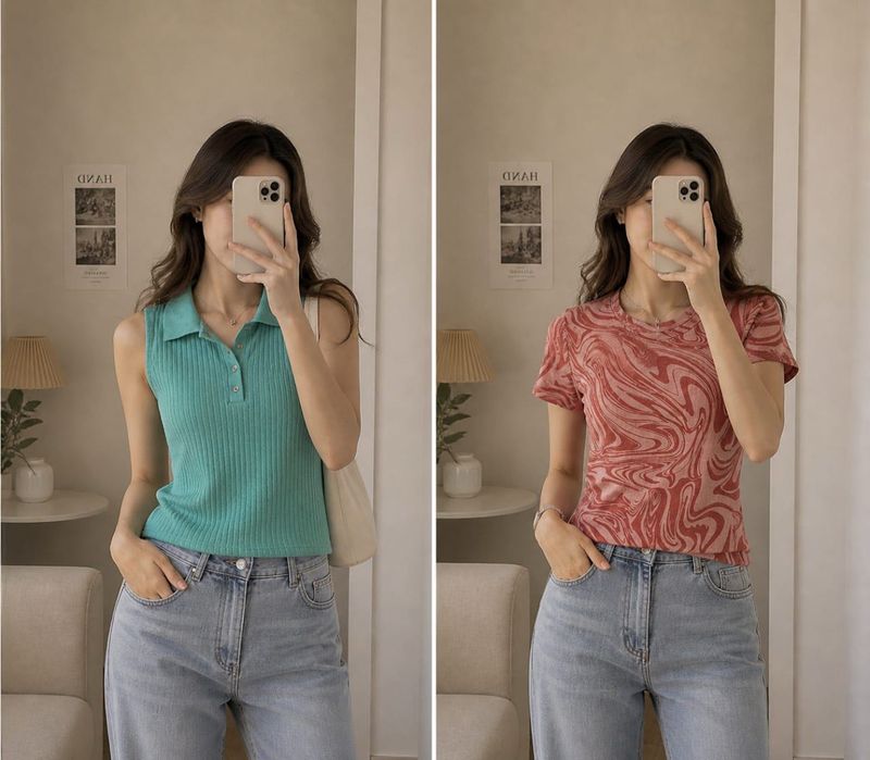 SALE 2 Trendy Tops - Teal Polo &amp; Swirl Print Tee