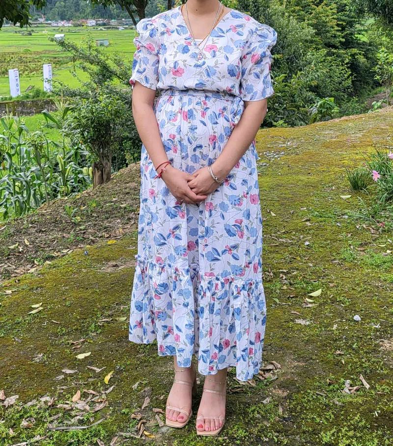 Chic Floral Print Maxi Dress(korean style)