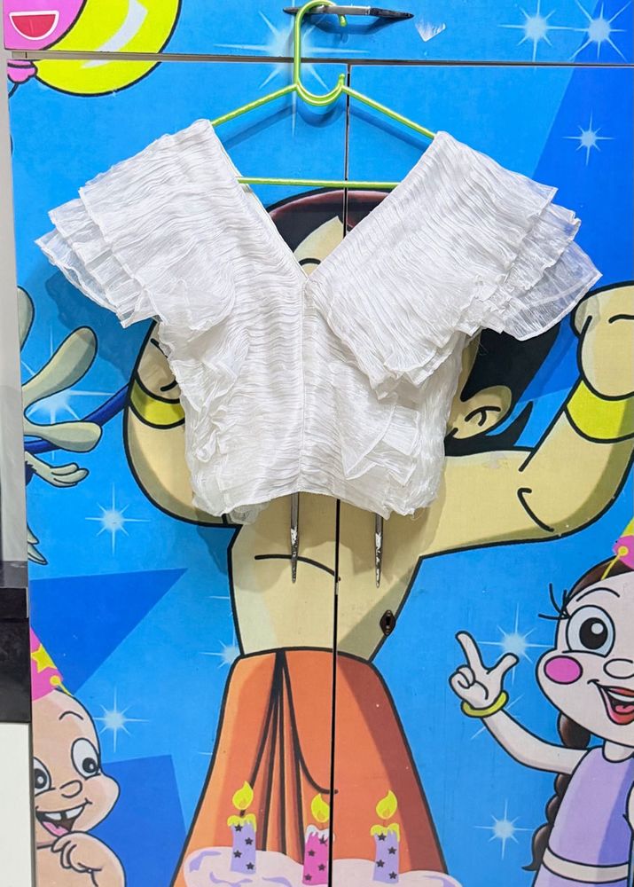 White Ruffled V-Neck Top