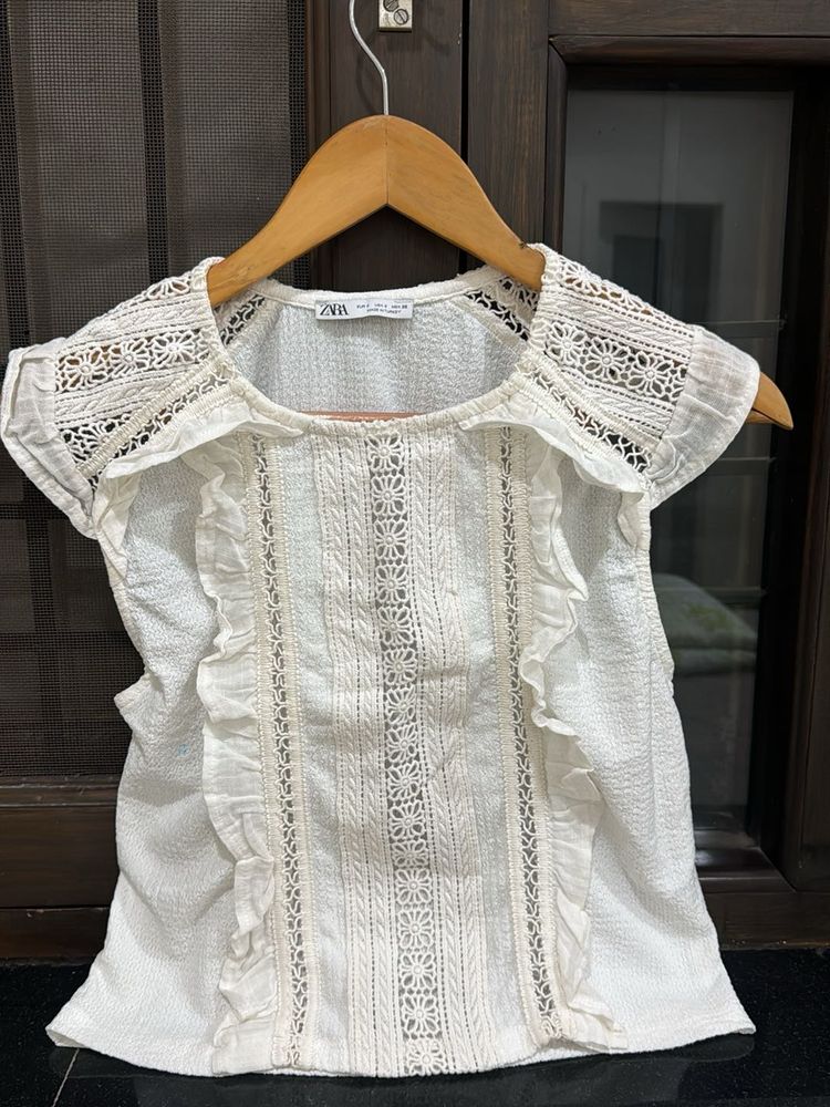 White Lace Trim Top - Size S
