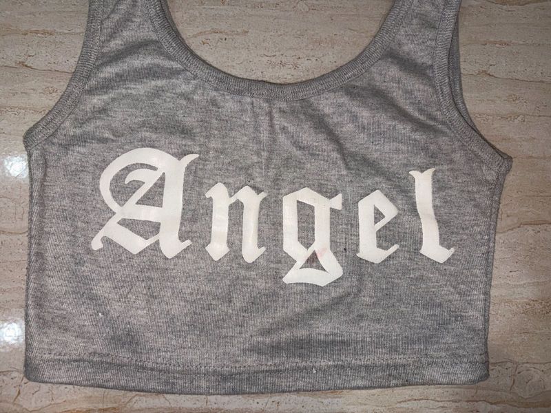 Grey "Angel" Crop Top