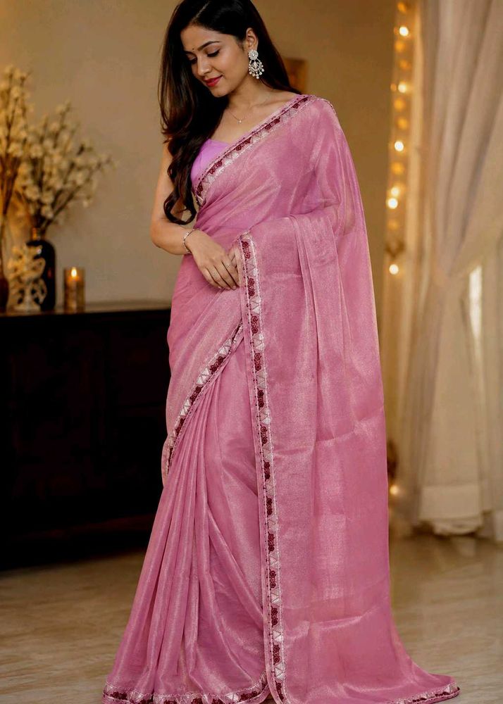 Elegant Pink pure fandy art silk Saree with Embell