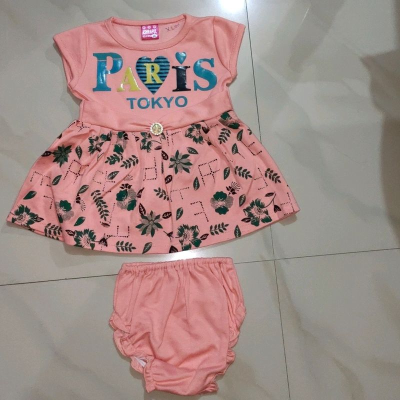 Cute Peach Baby Dress with Bloomers