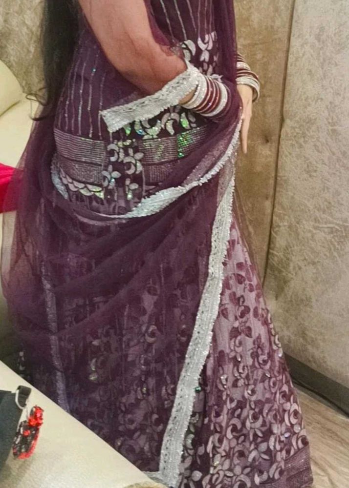 Elegant Purple &amp; Silver Lehnga