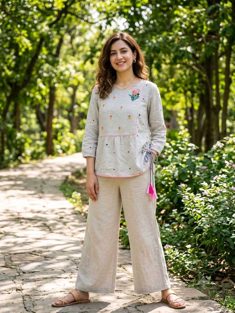 Ateesa light gray embroidered top size L