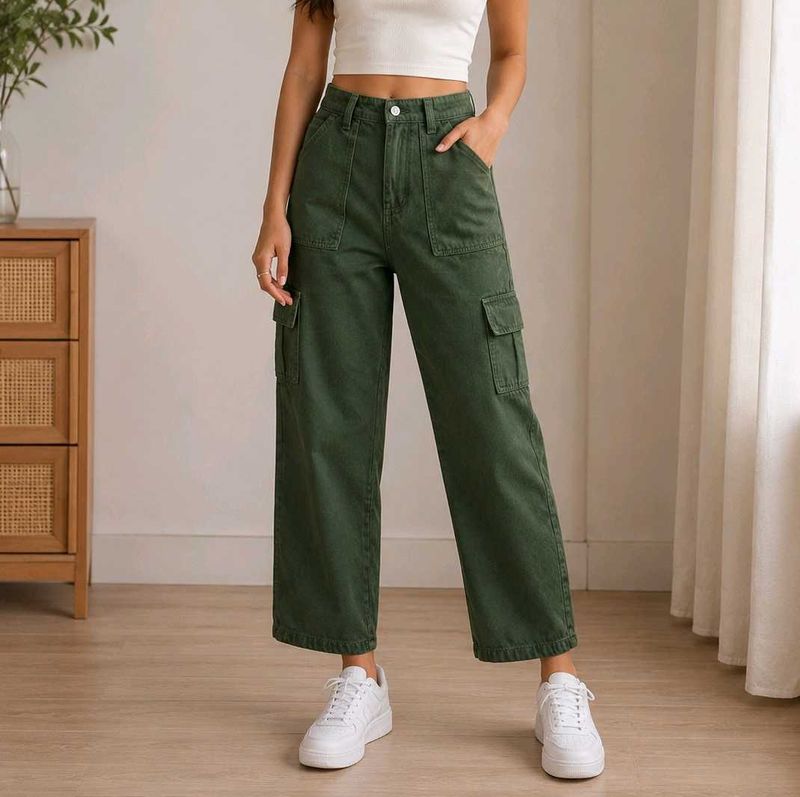 Green Cargo Wide Leg Pants