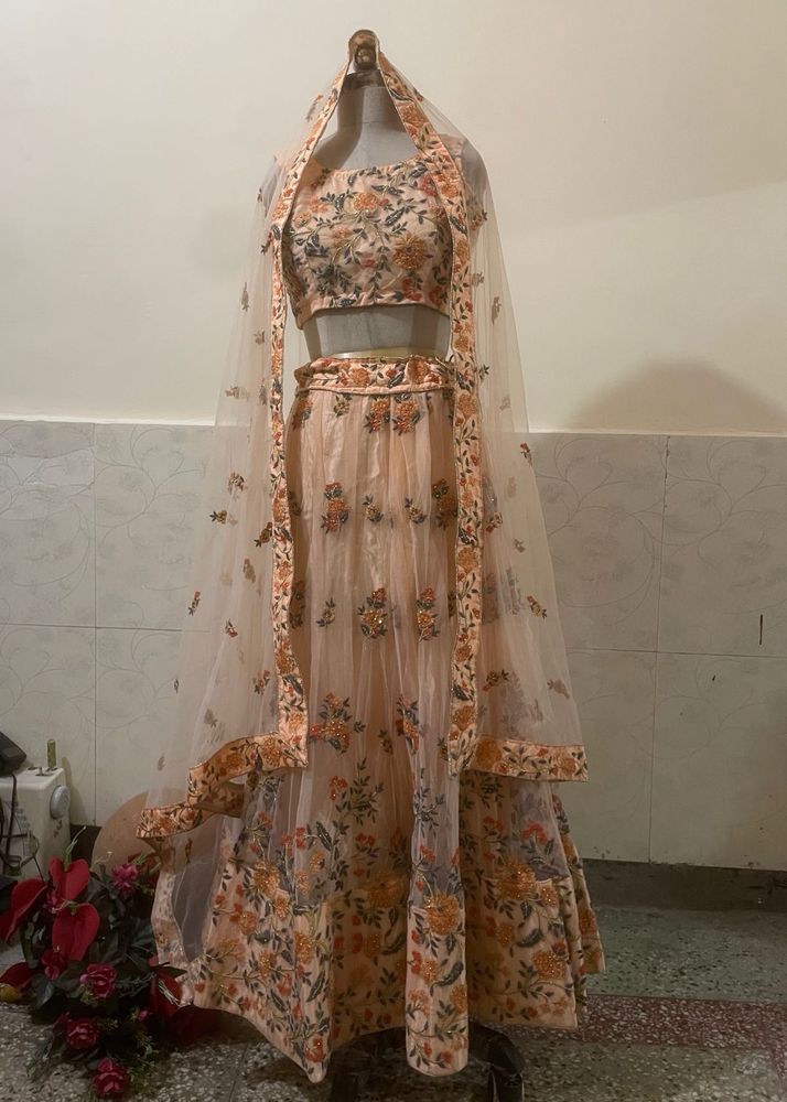 Peach Floral Lehenga Choli Set