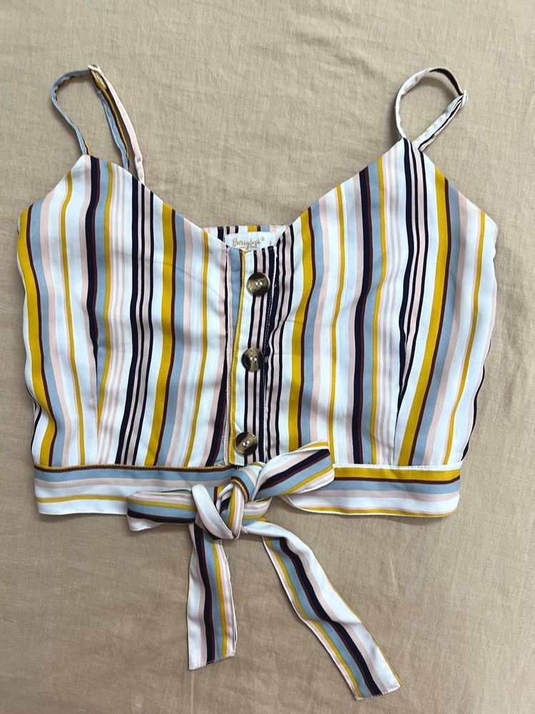 Striped Cami Crop Top with Tie Front