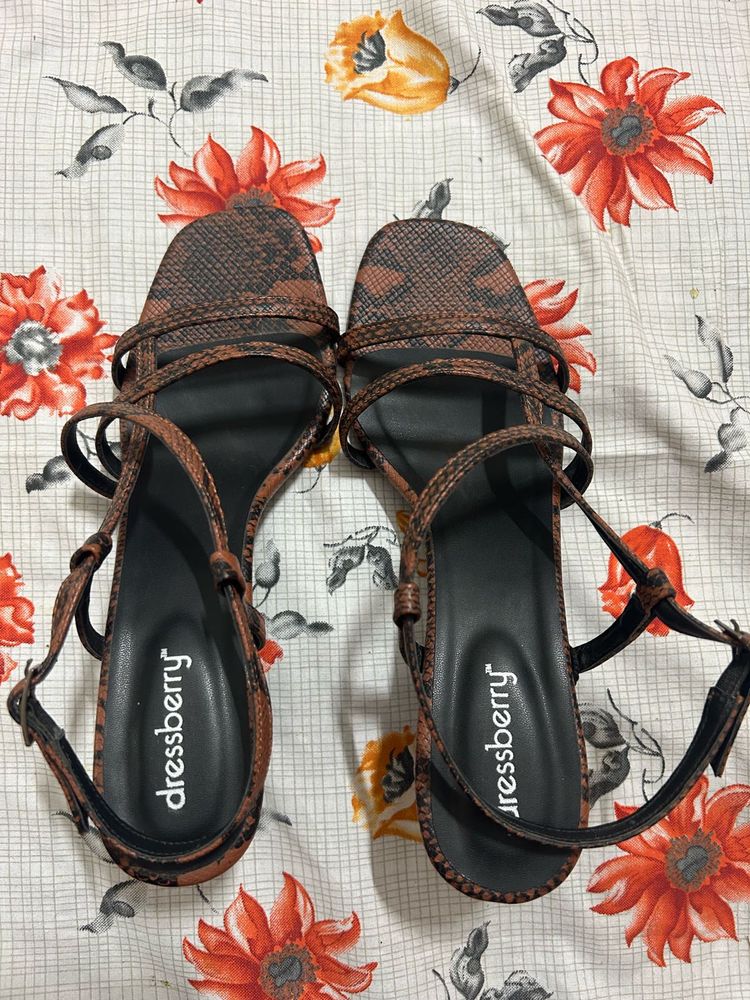 Dressberry Snake Print Strappy Sandals