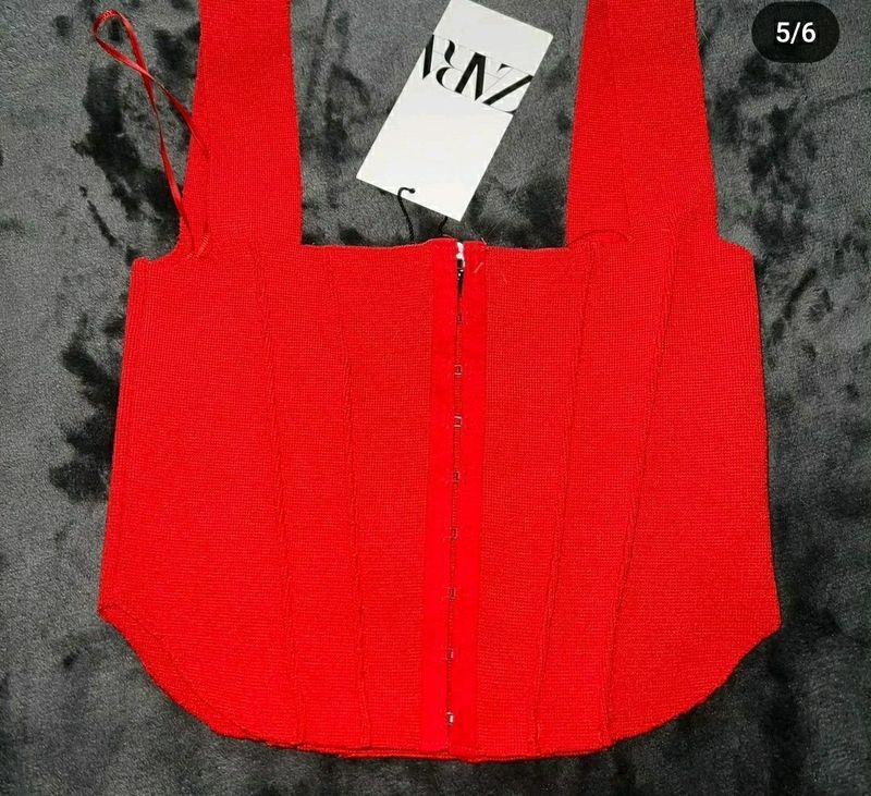 ZARA RED KNIT CORSET TOP