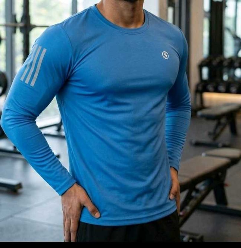 Men's Blue &amp; Black Long Sleeve Athletic T-Shirt