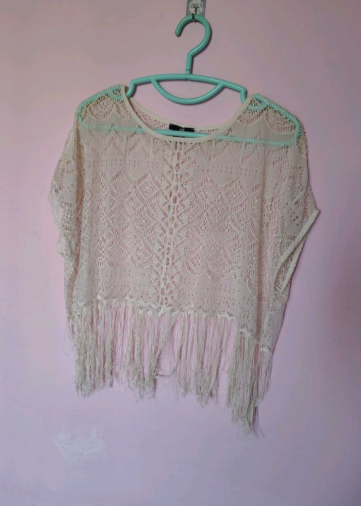 Sheer Lace Fringe Top
