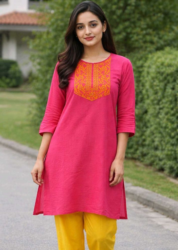 Pink Embroidered Kurta