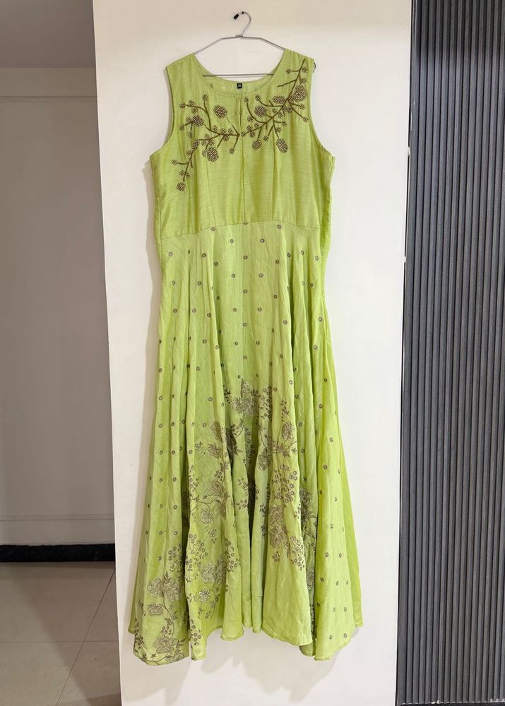 Lime Green Embroidered Ethnic Gown bust 46
