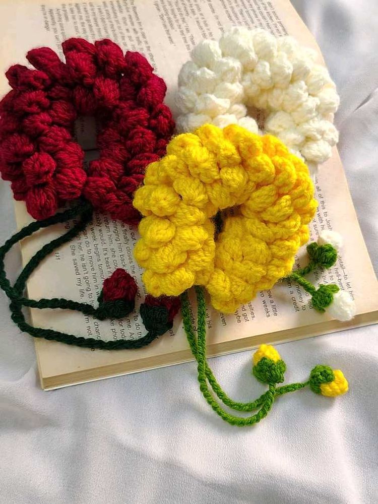 Handmade Crochet Flower Scrunchies (Set of 3)