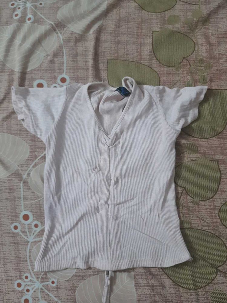 Peach Light  Ribbed V-Neck Tee