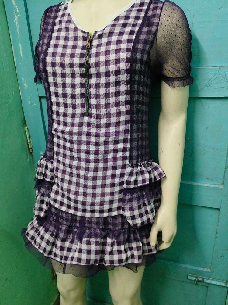 Purple Gingham Mini Dress