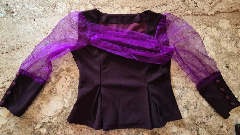 sunday tops ,Elegant Purple Sheer Sleeve Top